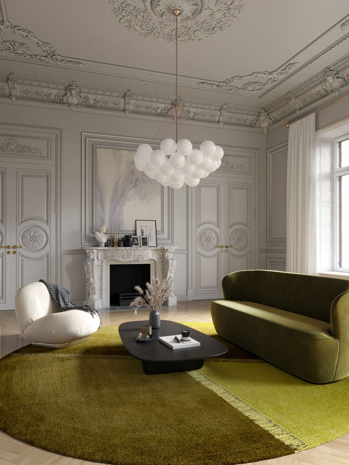 Luxury Parisian appartment with GUBI furniture and Illulian rug